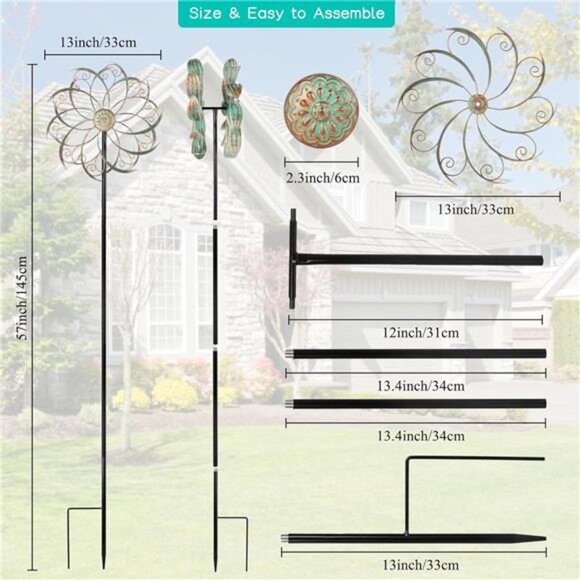 Wind Spinners Outdoor Wind Spinner Metal 13” Dia Wind Spinners for Yard - Picture 3 of 16